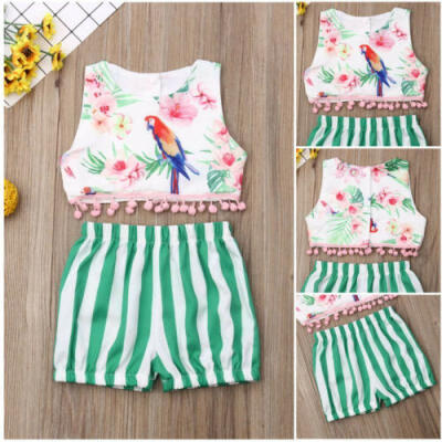 

USA Toddler Kids Baby Girls T-shirt Crop TopsStripe Shorts Outfit Clothes 2PCS