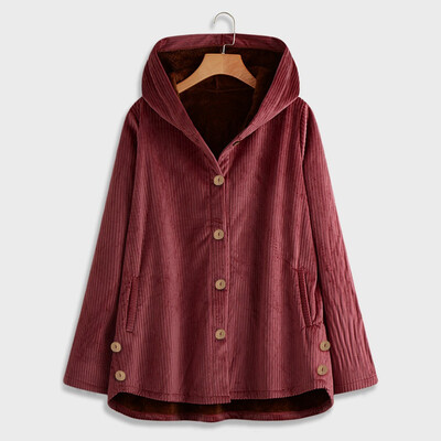 

Tailored Plus Size Women Winter Warm Solid Button Pockets Thicker Hooded Coat Outwear