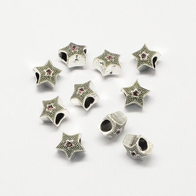 

Alloy Rhinestone Star Large Hole European Beads Antique Silver Light Amethyst 105x105x7mm Hole 5mm