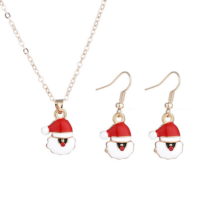 

3Pcs Set Cute Cartoon Drop Oil Color Christmas Santa Claus Christmas Gift Earrings Necklace Set