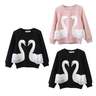 

Swan Baby Kids Girls Pullover Cotton Tops T Shirt Long Sleeve Clothes Outfit Hot