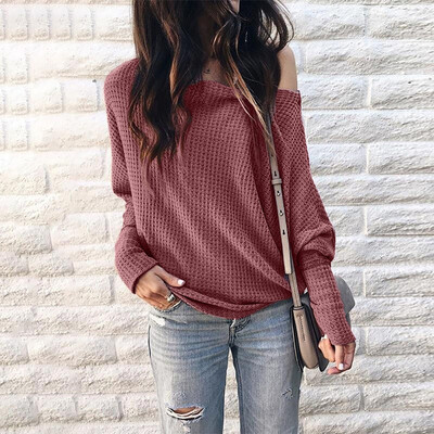 

Womens Loose Pullover Solid Long Sleeve Casual Shirts Knitted T-shirt Sweater