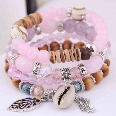 

4pcsSet Fashion Multilayer Natural Shell Bangle Women Beaded Bracelet Jewelry