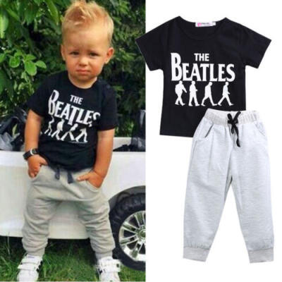 

USA 2PCS Causal Kids Baby Boy Clothes T-ShirtTrousers Sports Pants Outfit 2-6Y