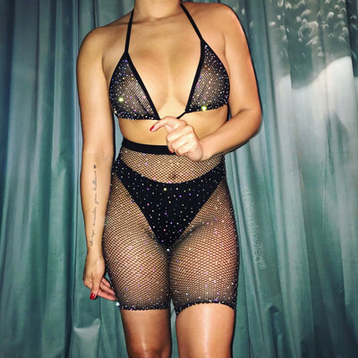 

Gobestart Sexy Women Penetrating Hollow Out Bra Solid Clothing Fishnet Dress Free Size