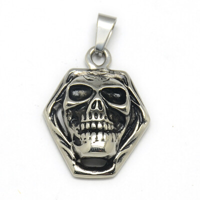 

Fashionable Retro Halloween Jewelry 316 Stainless Steel Skull Pendants Antique Silver 36x27x8mm Hole 4x8mm