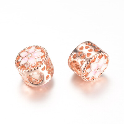 

Alloy Enamel European Beads Column Large Hole Beads with Rhinestones Rose Gold 10511x105mm Hole 5mm