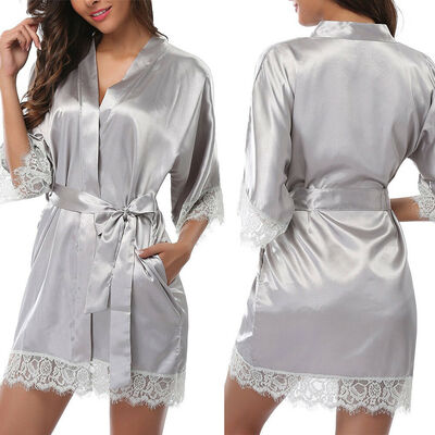 

Womens robe Silk Satin Robes Wedding Bridesmaid Bride Gown kimono Solid Robe