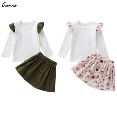 

Newborn Kids Baby Girls Fly Sleeve Tops T-shirt Floral Skirts Summer Outfits Set