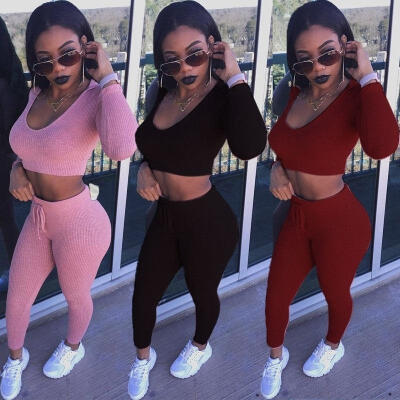 

2Pcs Womens Hoodies Sport Tops Pants Tracksuit Sweatshirt Sweat Suit Jogging Set