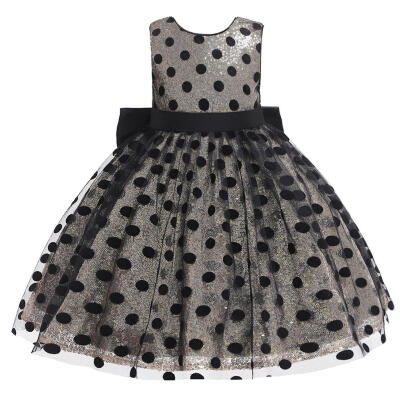 

Sequin Dot Dress Sleeveless O-neck Children Mesh Lace Princess Tutu Dress