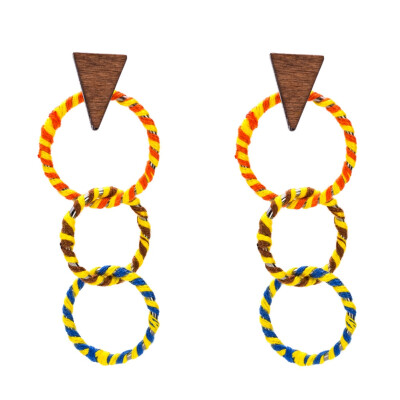 

New Bohemian Donut Dangle Long Earrings For Women Triangle Wood Statement Earrings 2019 Fashion Jewelry