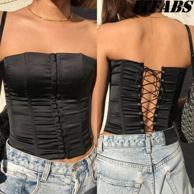 

Women Sexy Bandage Backless Solid Cropped Tube Tops Layering Stretchable