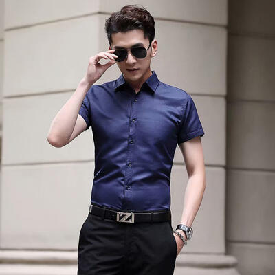 

Solid Color Business Shirts Short Sleeve Shirt Slim Fit Tops For Men