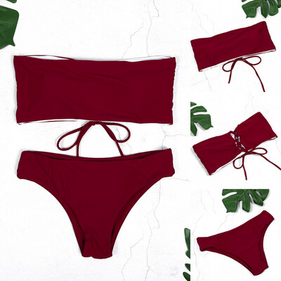 

Women Bikini Set Solid Color Swimsuit Beach Bandage Beachwear Swimwear Bathing