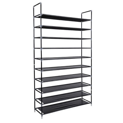 

Simple Assembly 10 Tiers Non-woven Fabric Black Shoe Rack Storage Cabinet
