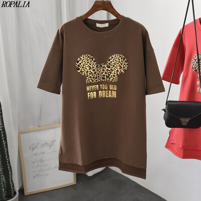 

Womens Round Neck Cartoon Print Bronzing Letters Short Sleeve T-Shirt Korean Style Pullover T-Shirts