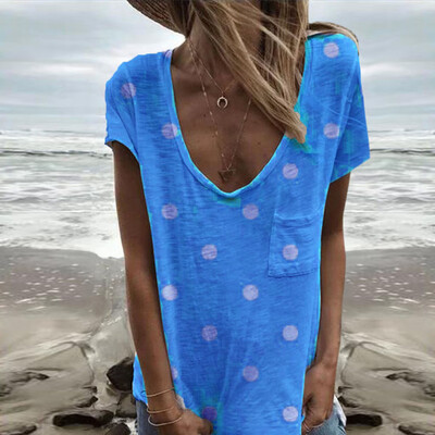 

Starmoon Women Summer Printing Pockets Short Sleeve Shirt Casual Tunic Tops Blouse