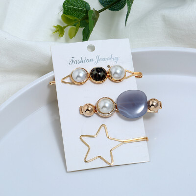 

Pearl Hair Clip Set Pearl Hairpin Three-piece Candy Color Five-pointed Star Hairpin Headdress Accessories