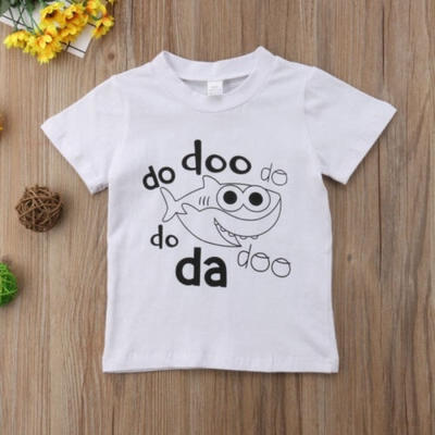 

Summer Fashion Kids Girl White T-shirt Animal do doo Fish Printing Tops