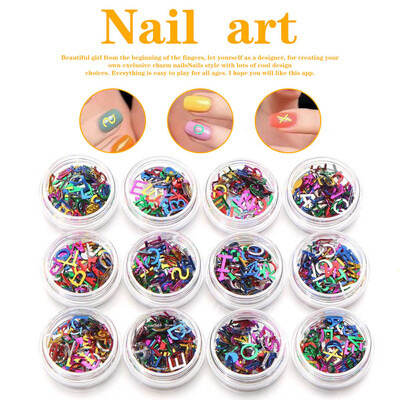 

〖Follure〗12 ColorBox 26 English Alphabets Nail Art Stickers DIY Nail Art Decorations
