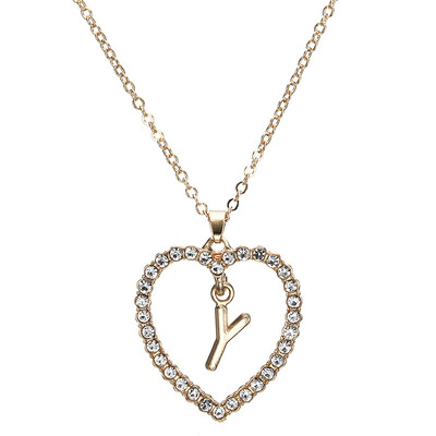 

New Fashion Crystal Initial Personalized Letter Heart Pendent Name Necklace for Women Charm Gold Color Chain Choker Jewelry Gift