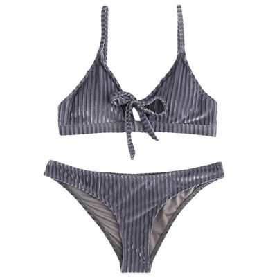 

Velvet Striped Cami Strap Bikini Set