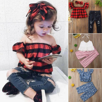 

Summer Kids Baby Girls Off Shoulder Tops Long Pants Shorts Outfit Clothes Set