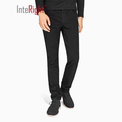 

INTERIGHT jeans mens business casual super elastic fit slim hair warm jeans black 32 yards