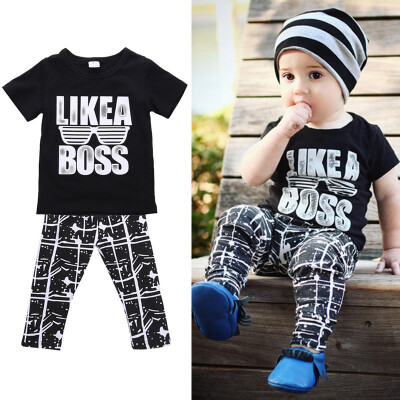 

Summer Baby Boy Adorable Letter Short Sleeve Shirt BlousePants 2pcs Casual Outfits Clothes Set New Baby Boys Clothes