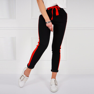 

Tailored Ladiesstripe Stitching Bowknot Tightly-fitting Casual Pants