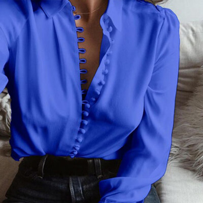 

Fashion Casual Solid Color ladies office Tops Sexy Buttons Long sleeve Blouse 2019 new Spring Women Chiffon white Shirt