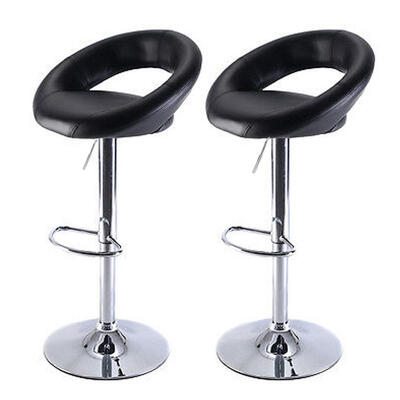 

Set of 2 Bar Swivel Lift Chair Modern Round Cushion Counter Chair Black