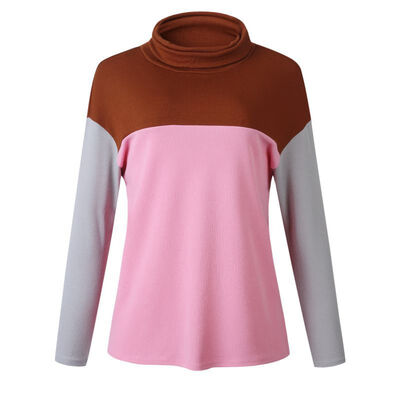 

Women Autumn Winter Turtleneck Knitted Sweater Fashion Patchwork Long-Sleeved Loose Sweaters Female Casual Bottom Tops 2019