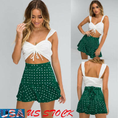 

Women Girls Skater Skirt Polka Dot Pleated Flared A Line Circle Elastic Stretch