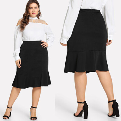 

Roseonmyhand Womens Plus Size Casual Ruffled Irregular Solid Fishtail Skirts