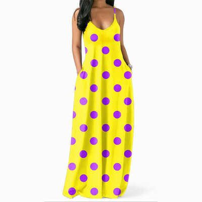 

Women Summer Casual Sleeveless Polka Dot Skirt Evening Party Beach Long Dress