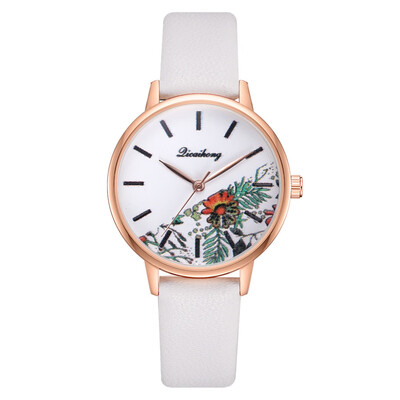 

Fashion Women Watches Monochrome Flower Dial Ladies Analog Quartz Wristwatch Casual Leather Strap Clock Dress Montre Femme
