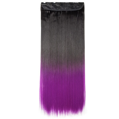 

Ombre Synthetic Fiber Clips in on Hair Extension 34 Full Head One Piece 5 Clips Long Silky Curly Wavy