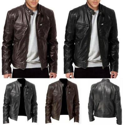 

New Winter Warm Genuine Black&Brown Leather Jacket New Men Slim fit Biker Motorcycle