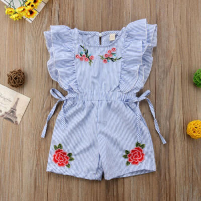 

Pretty Toddler Kid Baby Girl Flower Stripe Ruffle Romper Jumpsuit Outfit Clothes