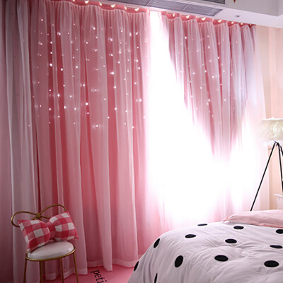 

Gobestart Starry Sky Sheer Curtain Tulle Window Treatment Voile Drape Valance Double-deck