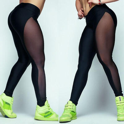 

New Women YOGA Sports Running Pants Slim Mesh Leggings Stretch Fitness Trousers