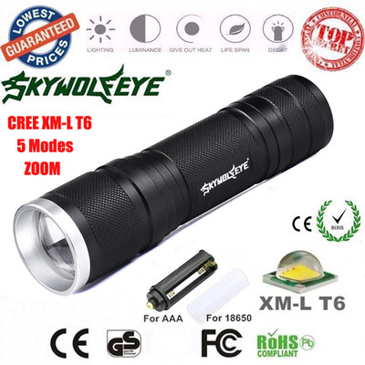

Saidsome XML-T6 LED Zoomable Flashlight Focus Torch Lamp 2665018650AAA Light flashlight lamp