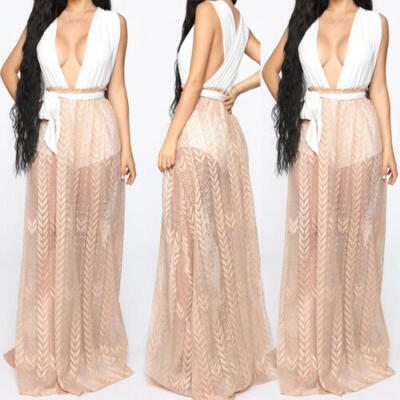 

US Womens Chiffon Sheer High Waist Skirt Maxi Long Pleated Dress Beach Cover Up