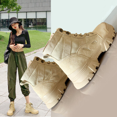 

Canvas Martin boots female autumn new leather booties British fan boots a generation of womens sh