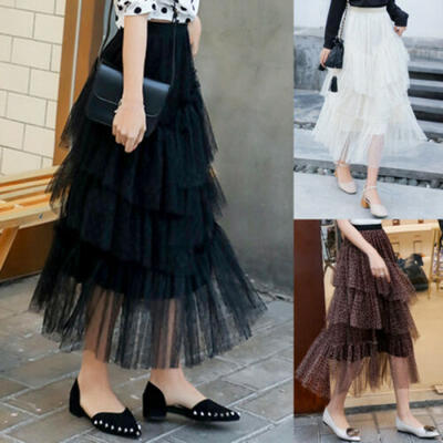 

2019 Fashion Women Boho Lace Pleated Long Maxi Dress Beach Casual Sundress Skirt