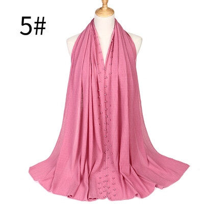 

Monochrome pleated pearl chiffon ethnic womens headscarf new Muslim solid color hijab manufacturer MSL021
