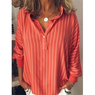 

Womens Baggy Casual Loose Fit Long Sleeve T-Shirts V Neck Tops Blouse Plus Size