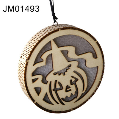 

Wooden Round Haunted Witch Hollow Box LED Night Light Pendant Halloween Decor